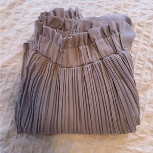 Gray silky satin pleated maxi Skirt